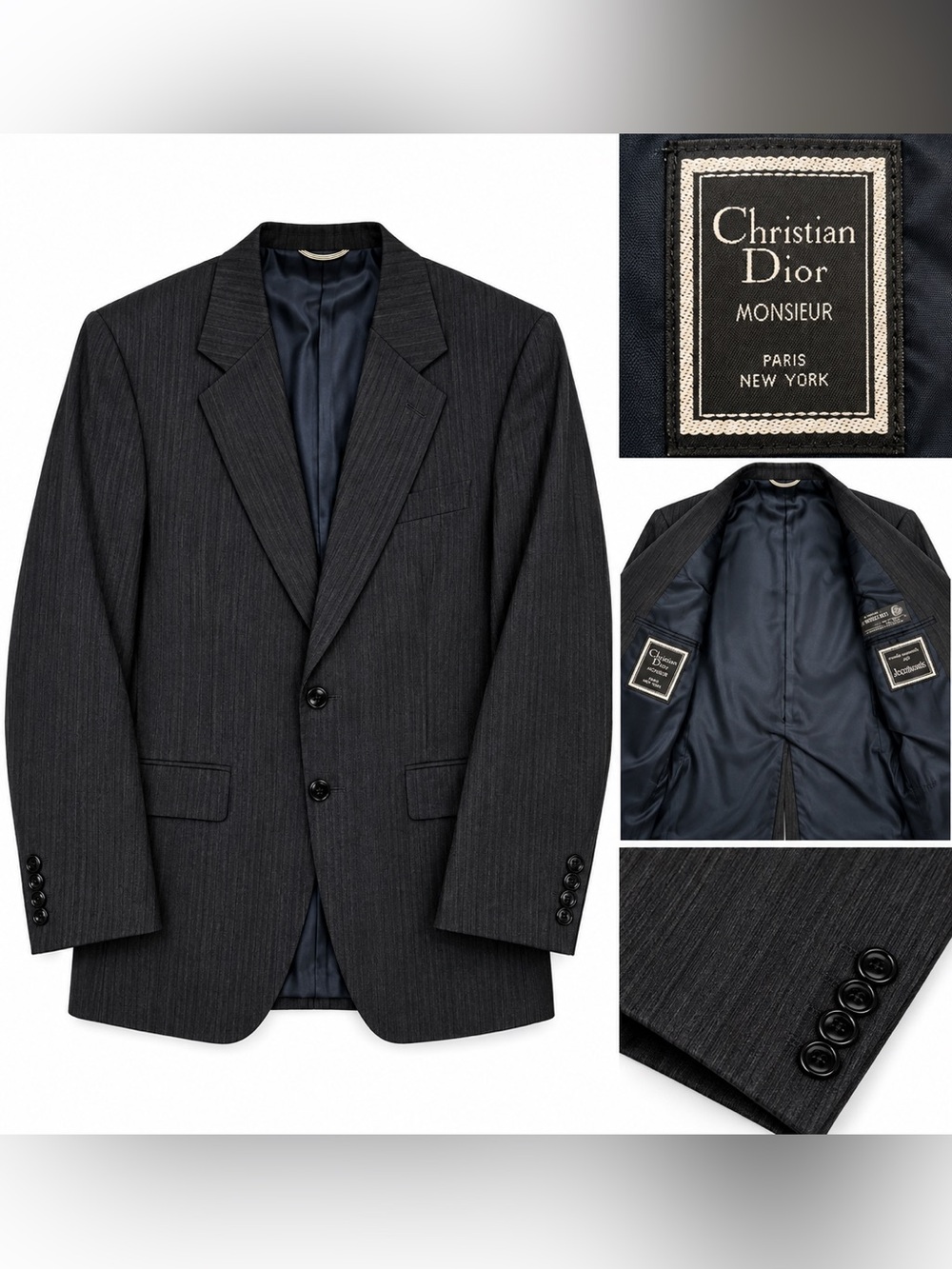 Vintage Christian Dior Navy Pinstripe Two-Button Blazer 39L *BEAUTIFUL*